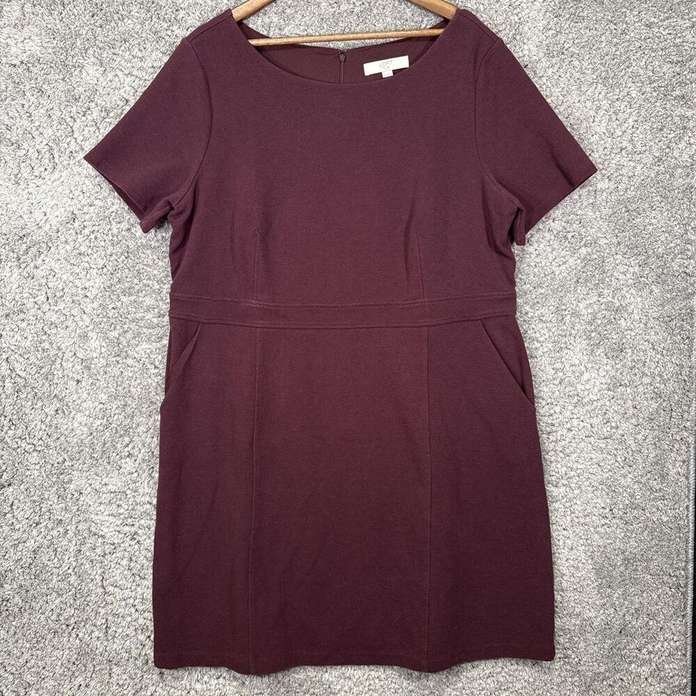 LOFT Women’s Knee Length Shift Dress Maroon Purple Size 18 Short sleeve Classic
